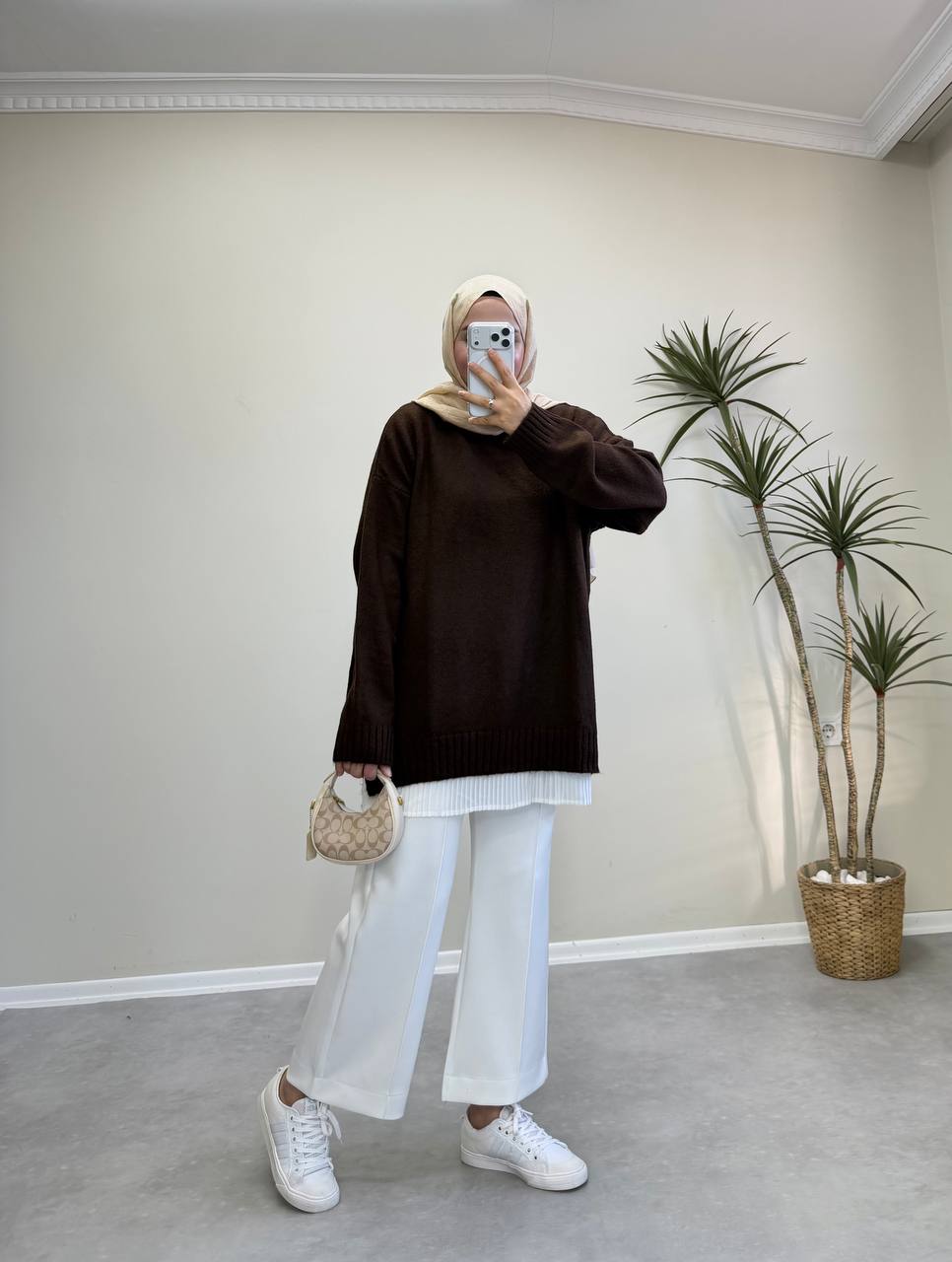 2820 - Düz Basıc Kazak - Acı Kahve