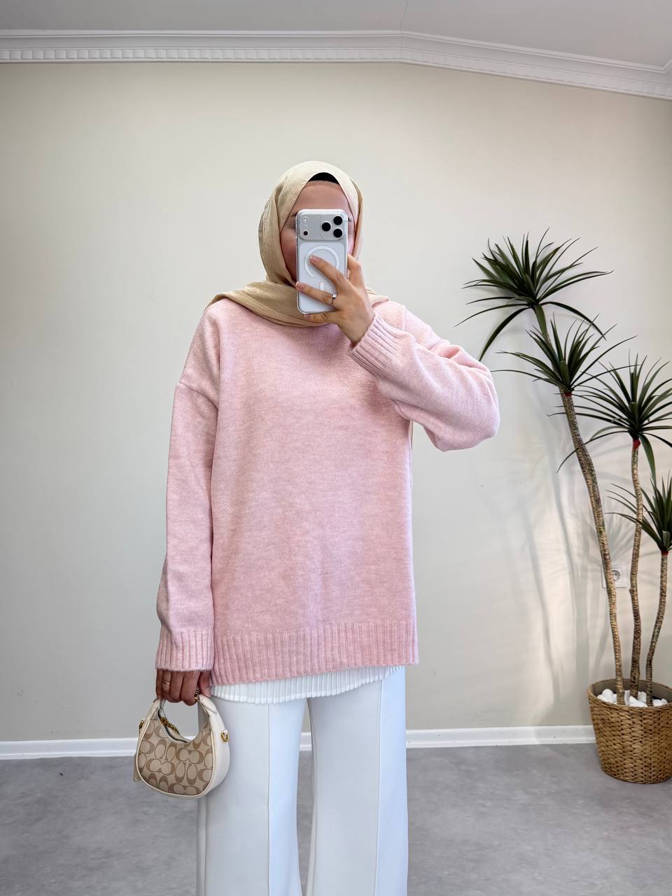 2820 - Düz Basıc Kazak - Pembe