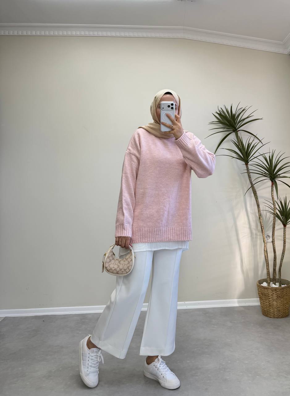 2820 - Düz Basıc Kazak - Pembe