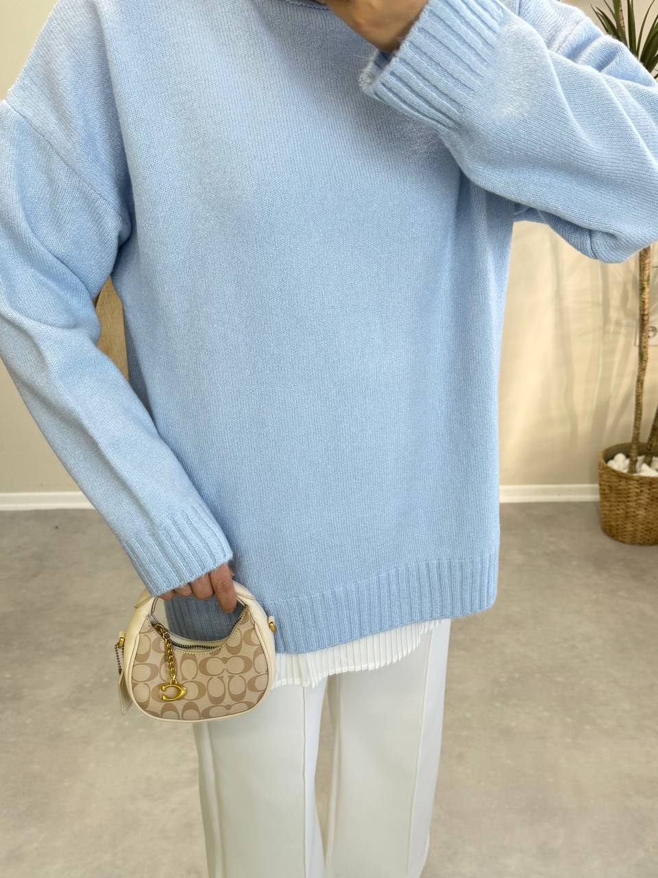 2820 - Düz Basıc Kazak - Bebe Mavi