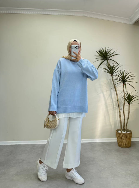 2820 - Düz Basıc Kazak - Bebe Mavi