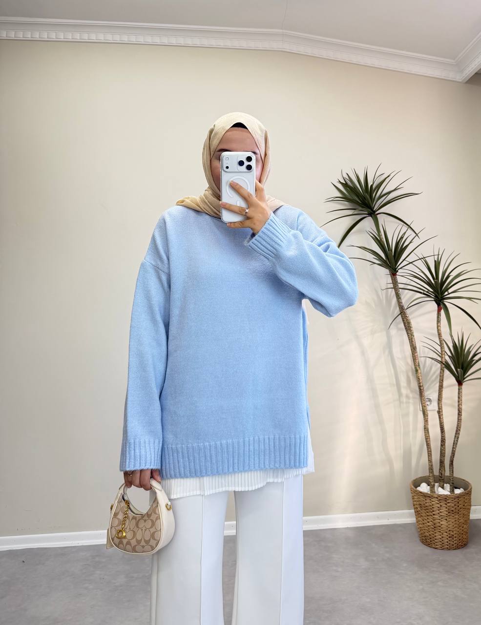 2820 - Düz Basıc Kazak - Bebe Mavi