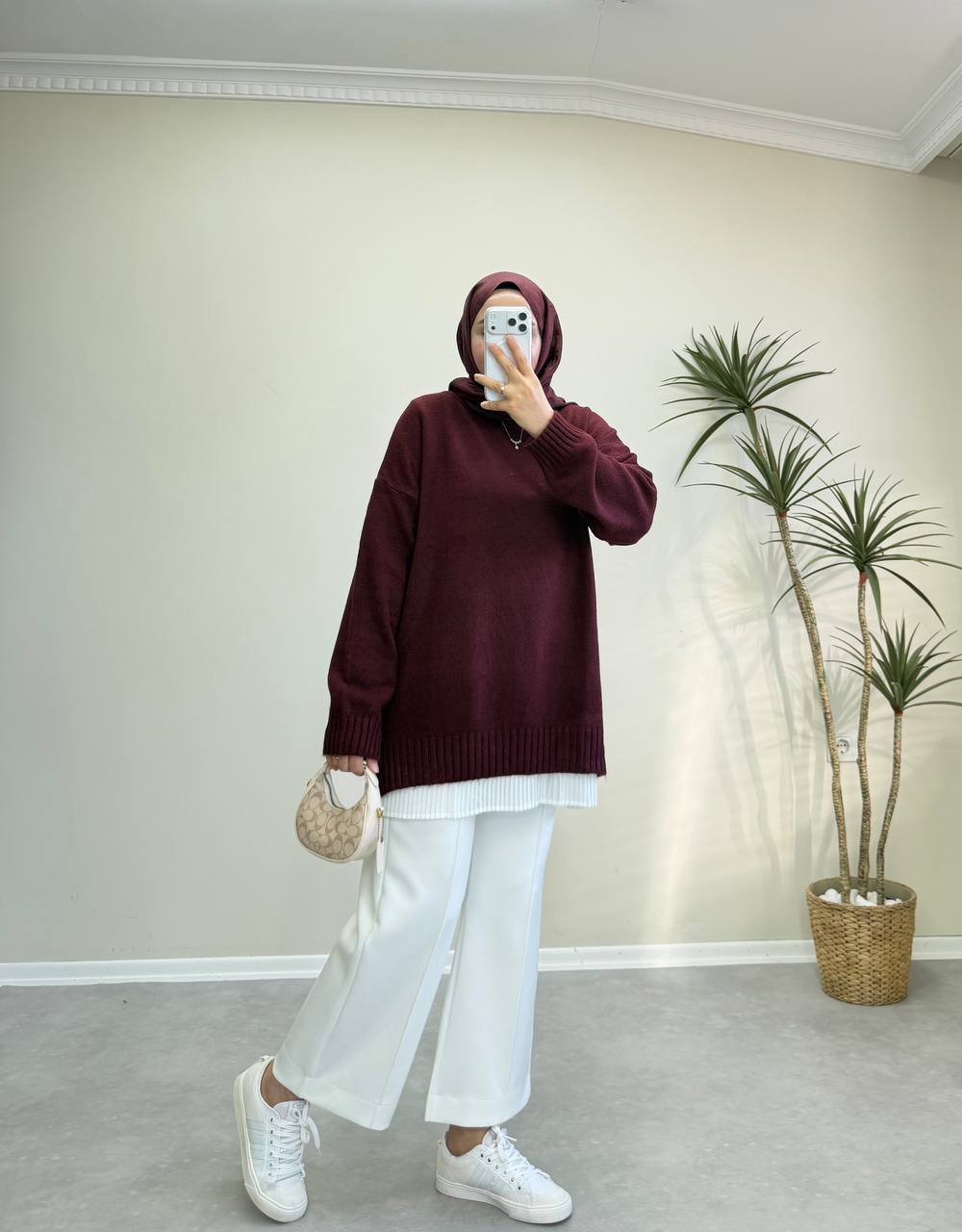 2820 - Düz Basıc Kazak - Bordo