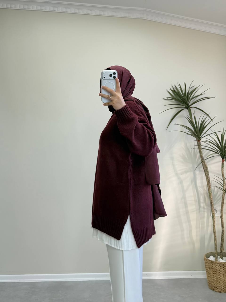 2820 - Düz Basıc Kazak - Bordo