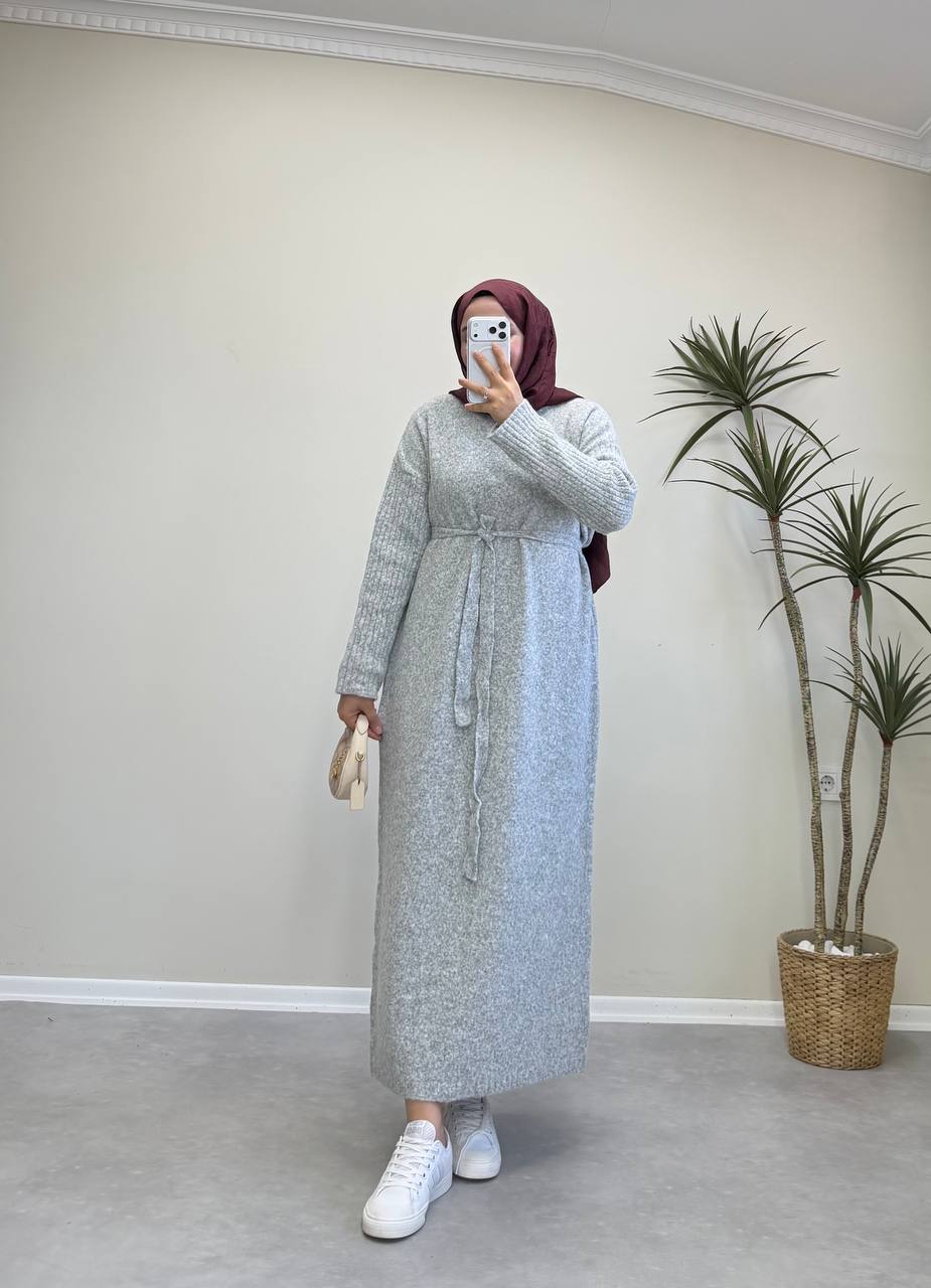 2868 - Yünlü Triko Elbise - Gri