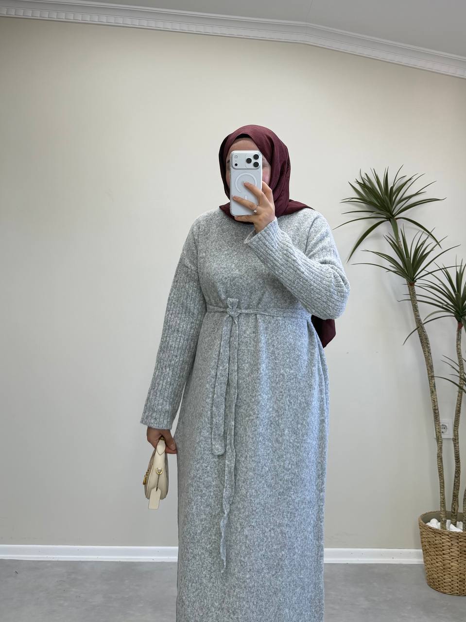 2868 - Yünlü Triko Elbise - Gri