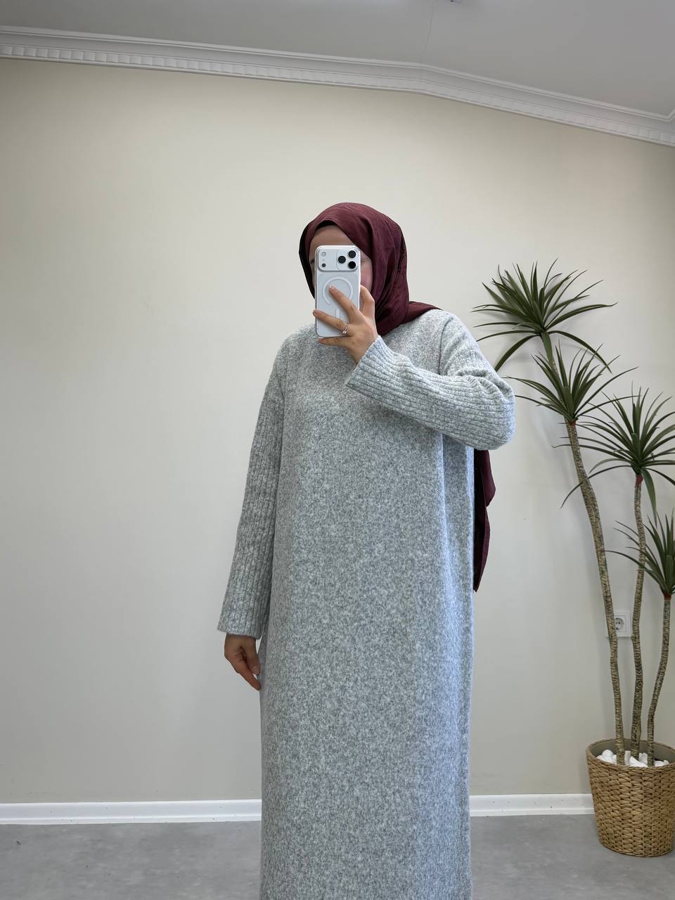 2868 - Yünlü Triko Elbise - Gri