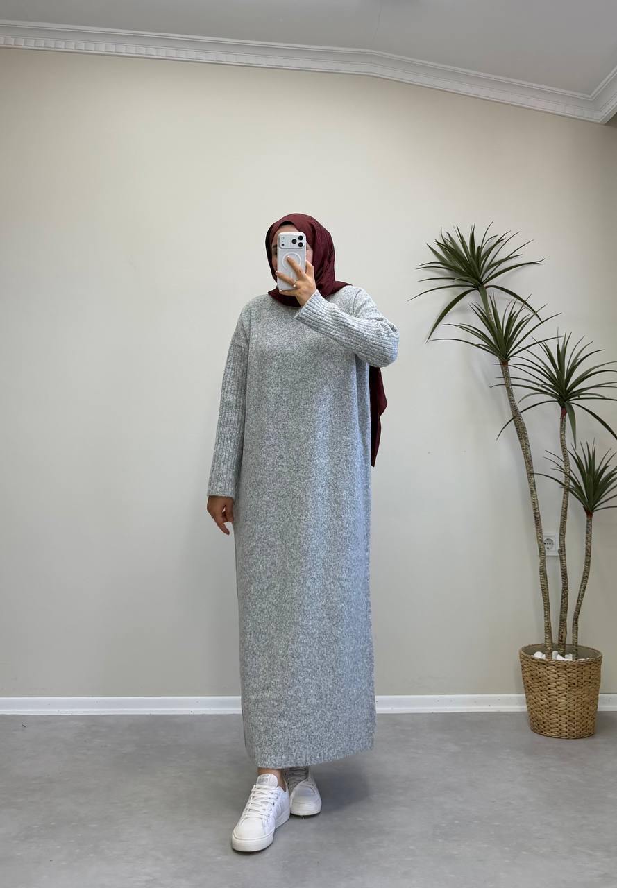 2868 - Yünlü Triko Elbise - Gri
