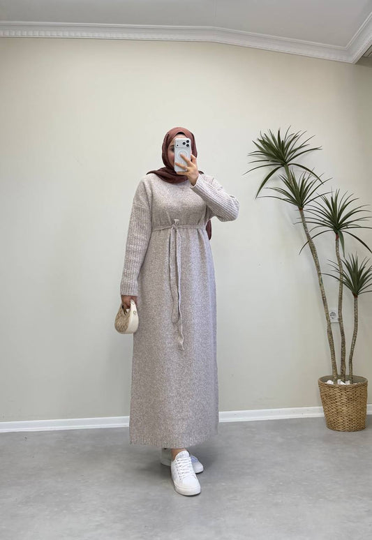 2868 - Yünlü Triko Elbise - Bej