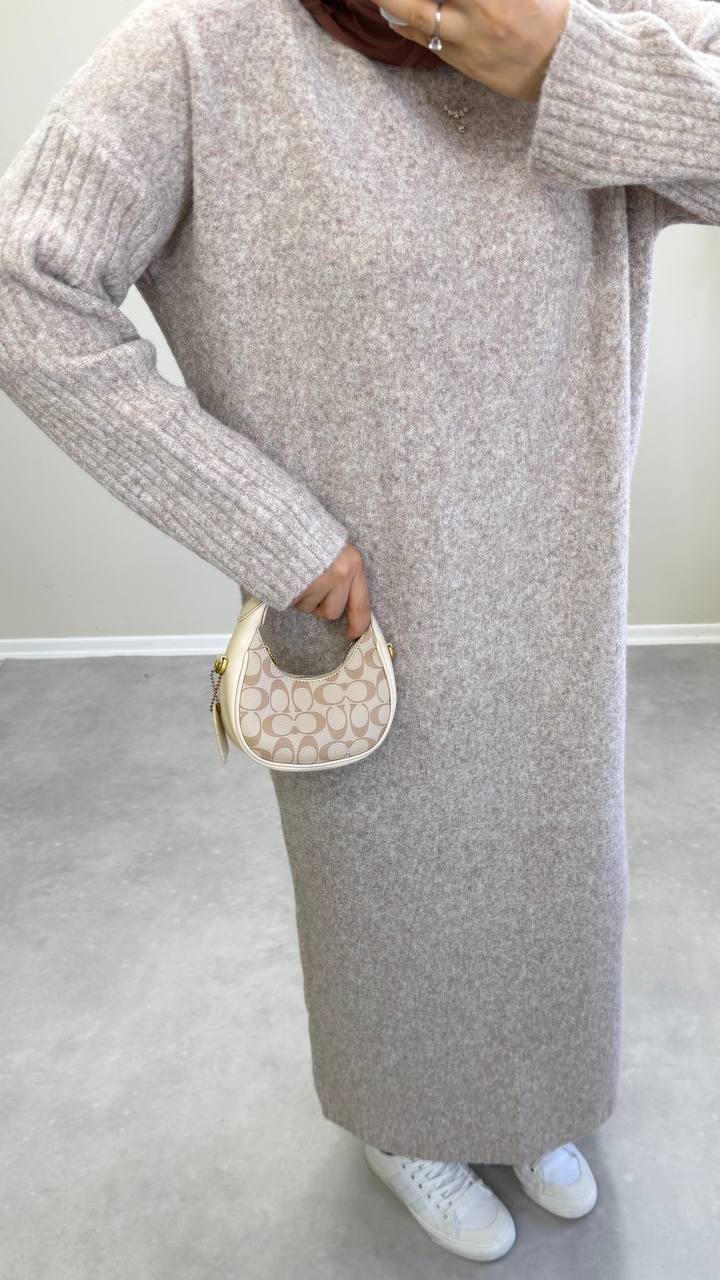 2868 - Yünlü Triko Elbise - Bej