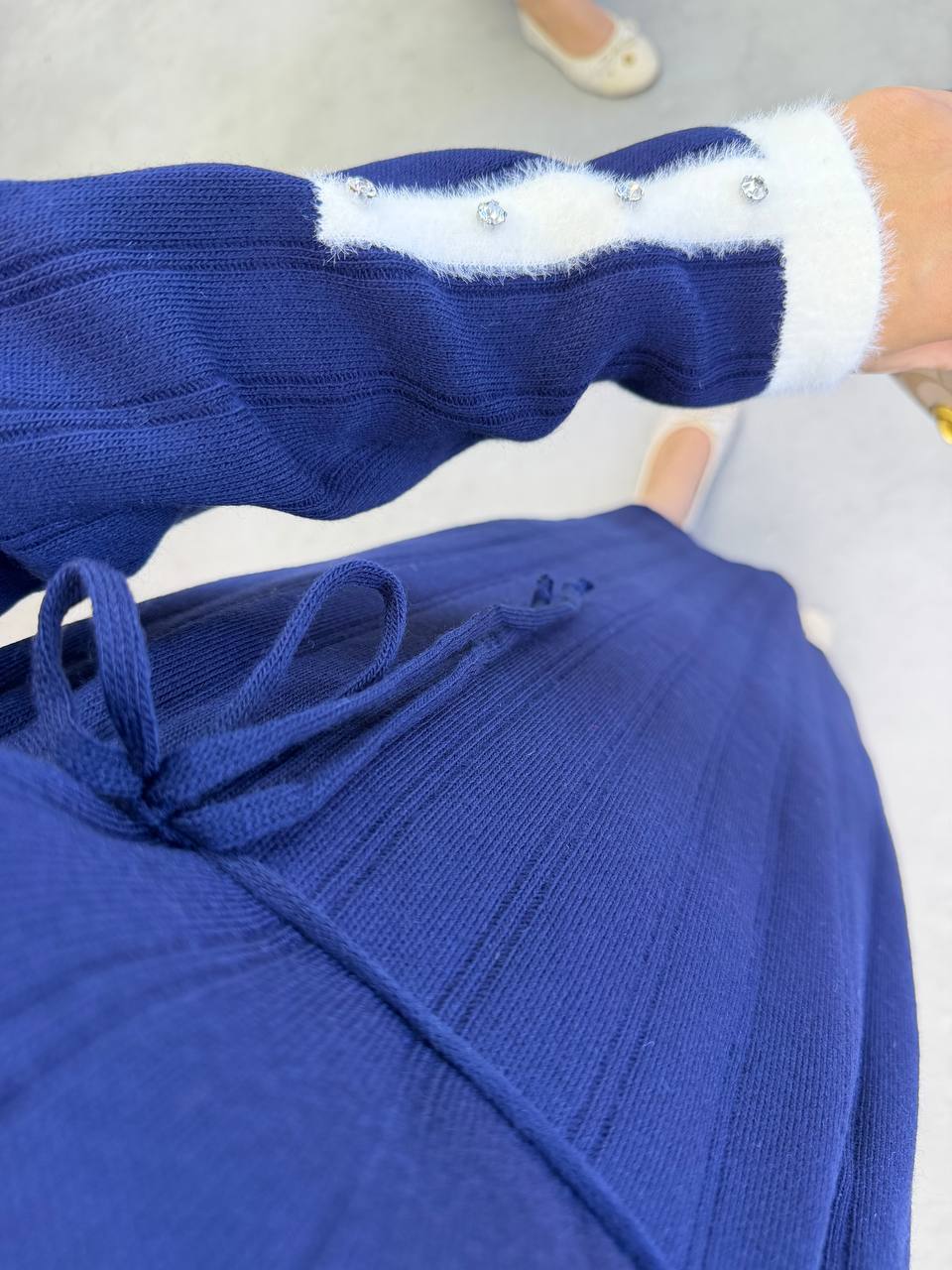 2851 - Kolu Taşlı Triko Elbise - Lacivert