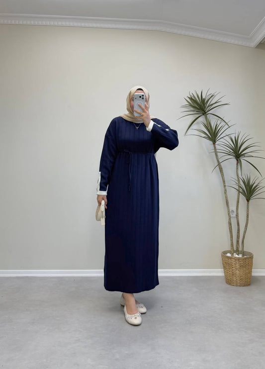 2851 - Kolu Taşlı Triko Elbise - Lacivert