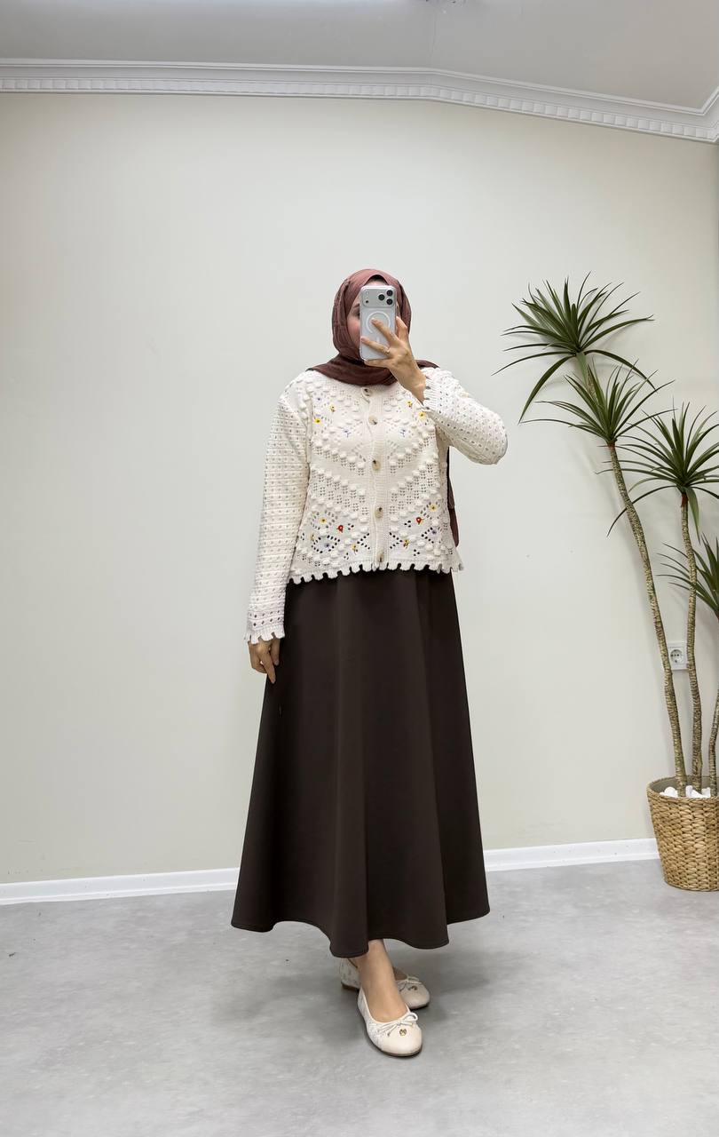 2805 - Nakışlı Hırka - Krem