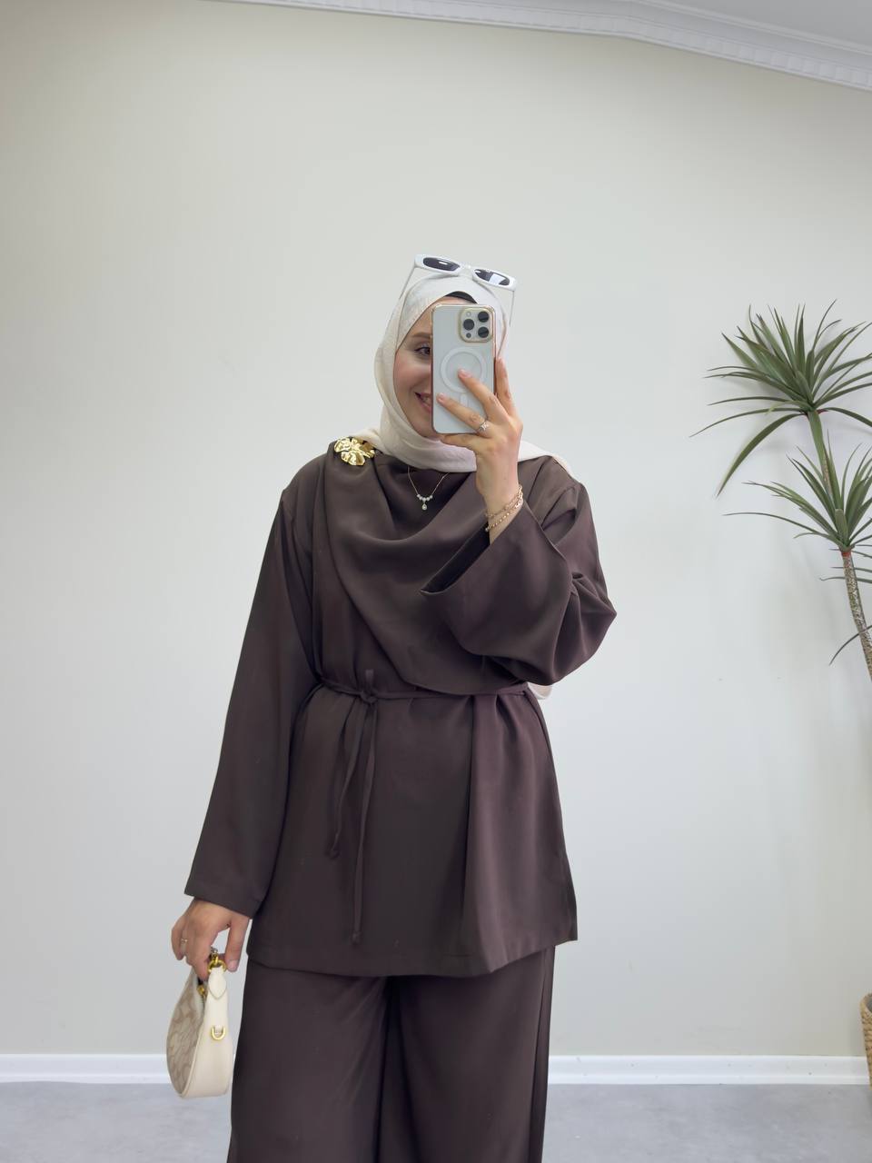 2387 - Şal Yaka Pantolon Takım - Acı Kahve