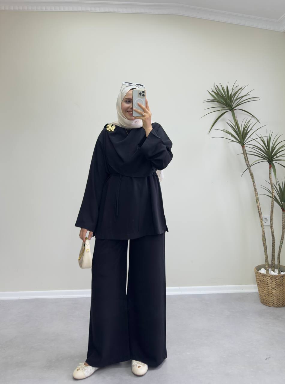 2387 - Şal Yaka Pantolon Takım - Siyah