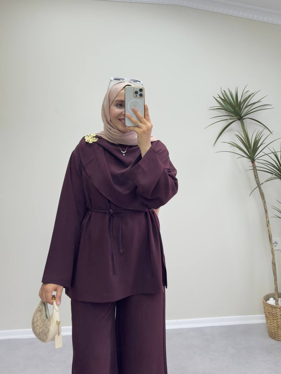 2387 - Şal Yaka Pantolon Takım - Bordo