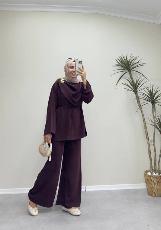 2387 - Şal Yaka Pantolon Takım - Bordo