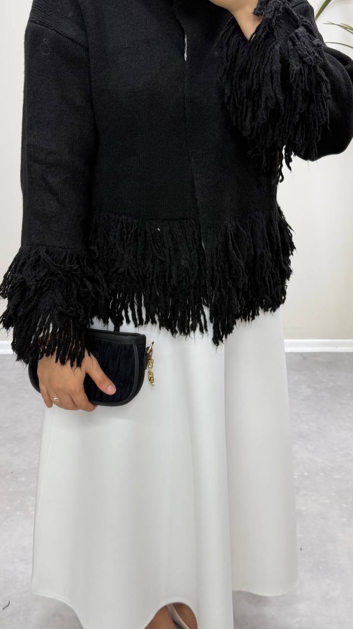 2912 - Saçaklı Hırka - Siyah