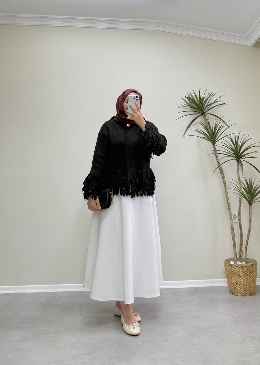 2912 - Saçaklı Hırka - Siyah