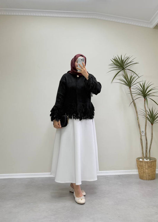 2912 - Saçaklı Hırka - Siyah