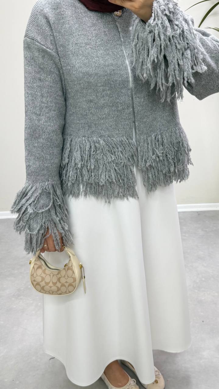 2912 - Saçaklı Hırka - Gri