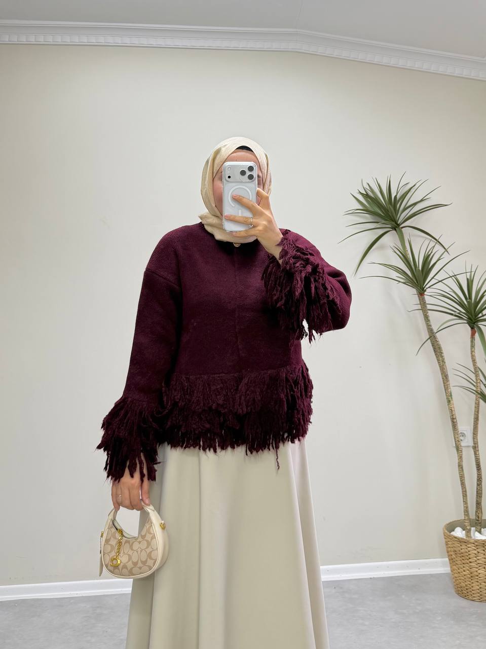 2912 - Saçaklı Hırka - Bordo