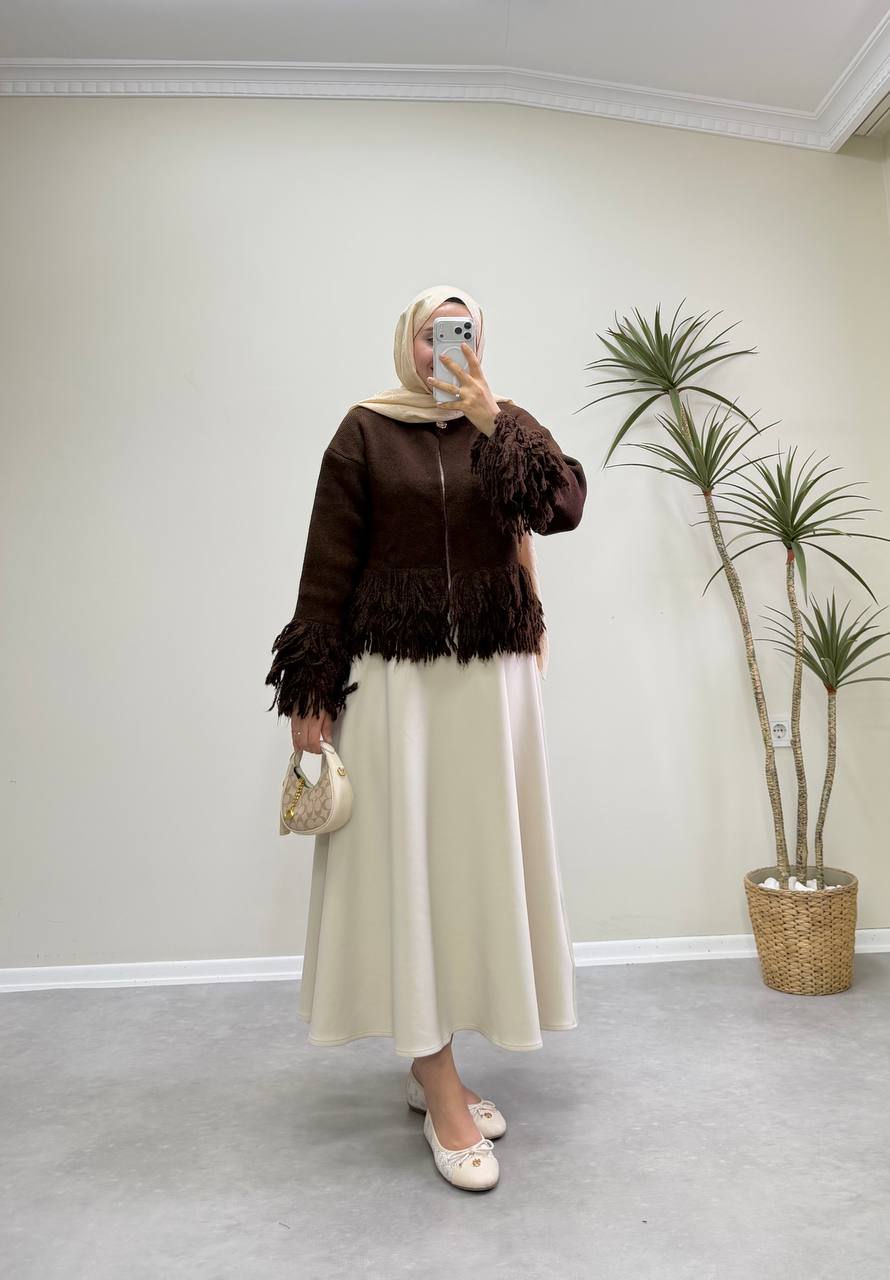 2912 - Saçaklı Hırka - Acı Kahve