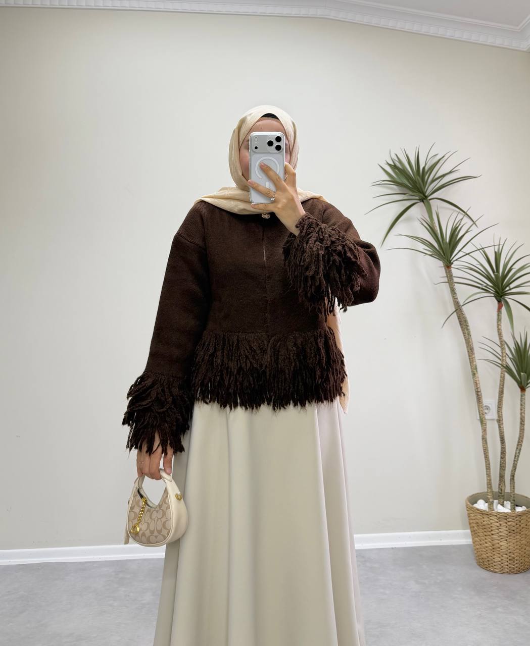 2912 - Saçaklı Hırka - Acı Kahve