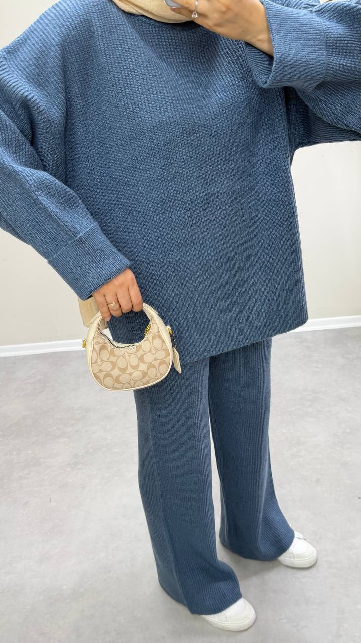 2875 - Örme Triko Pantolon Takım - Mavi