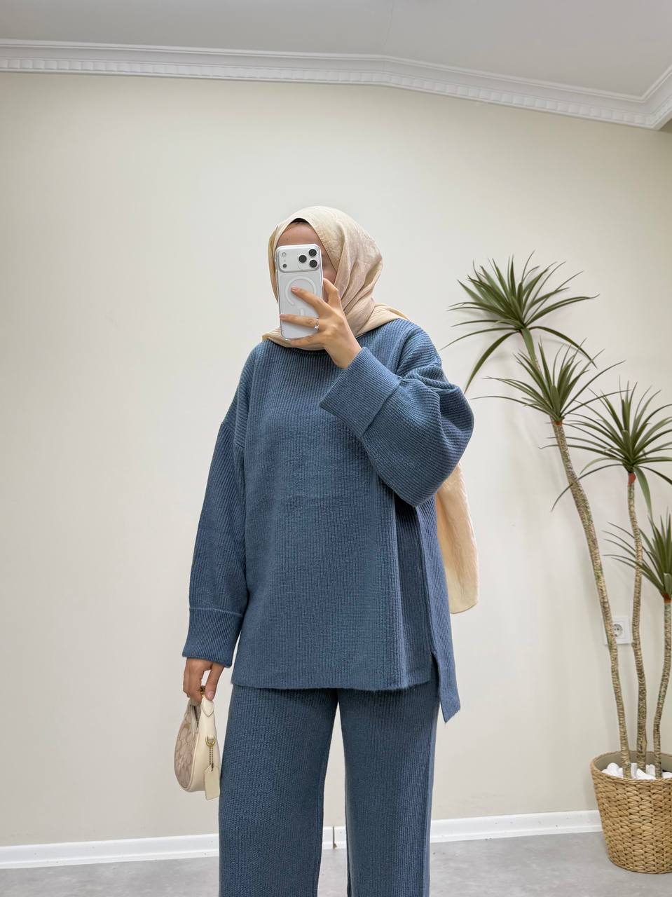 2875 - Örme Triko Pantolon Takım - Mavi