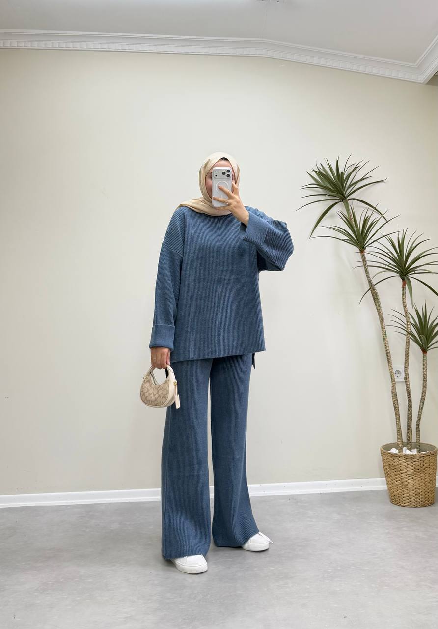 2875 - Örme Triko Pantolon Takım - Mavi