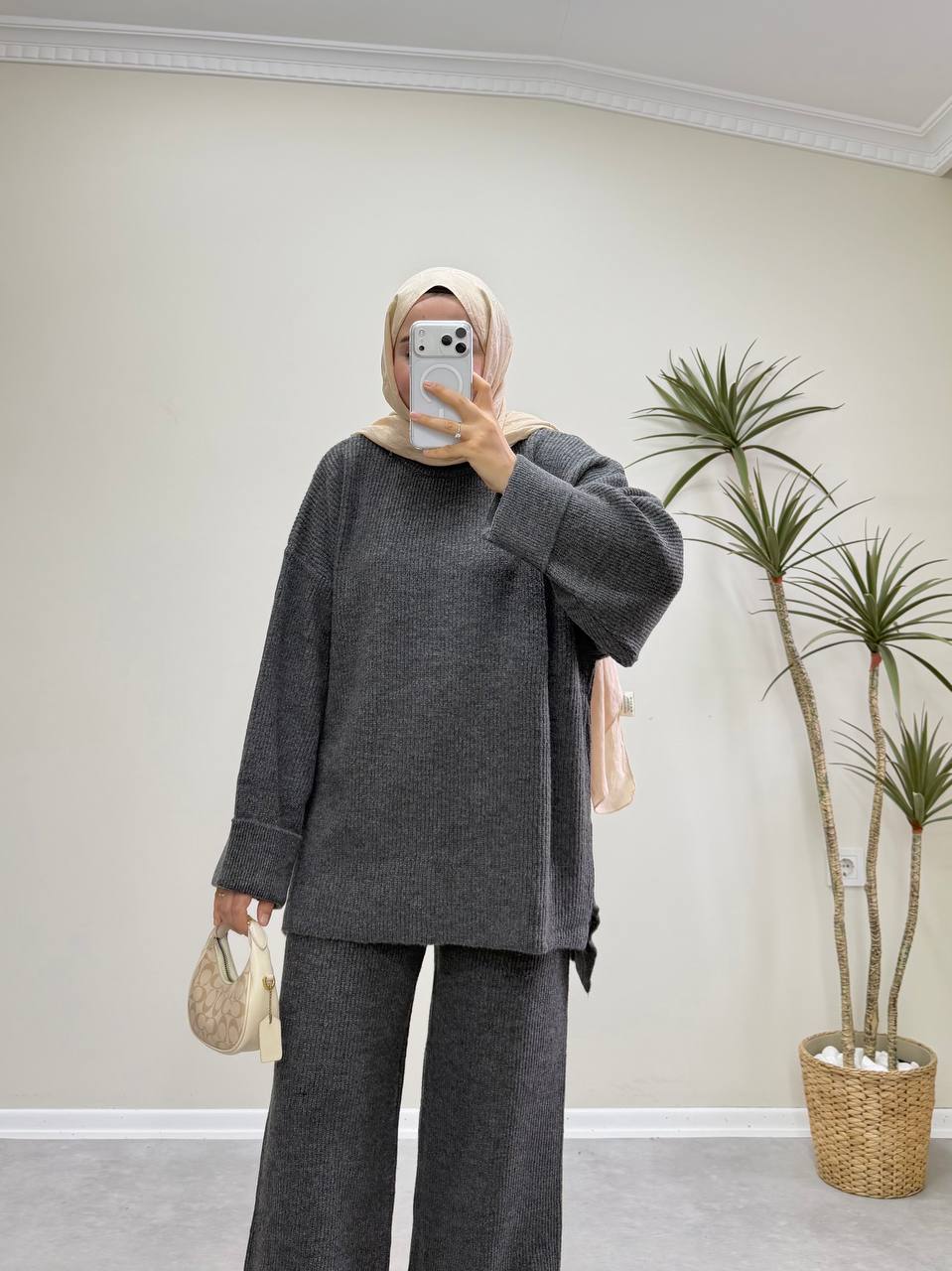 2875 - Örme Triko Pantolon Takım - Antrasit