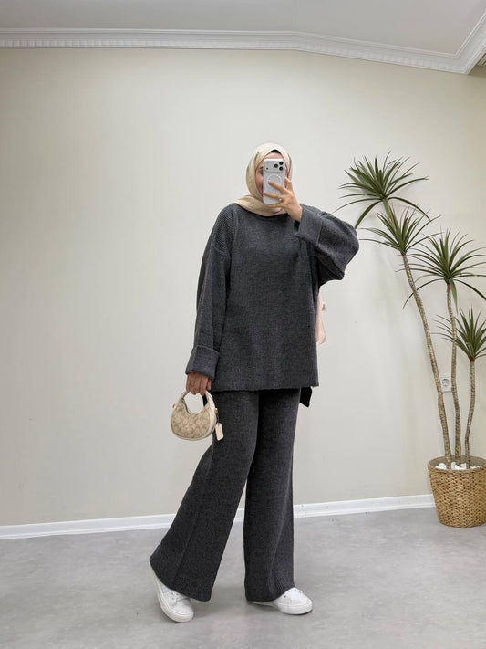 2875 - Örme Triko Pantolon Takım - Antrasit