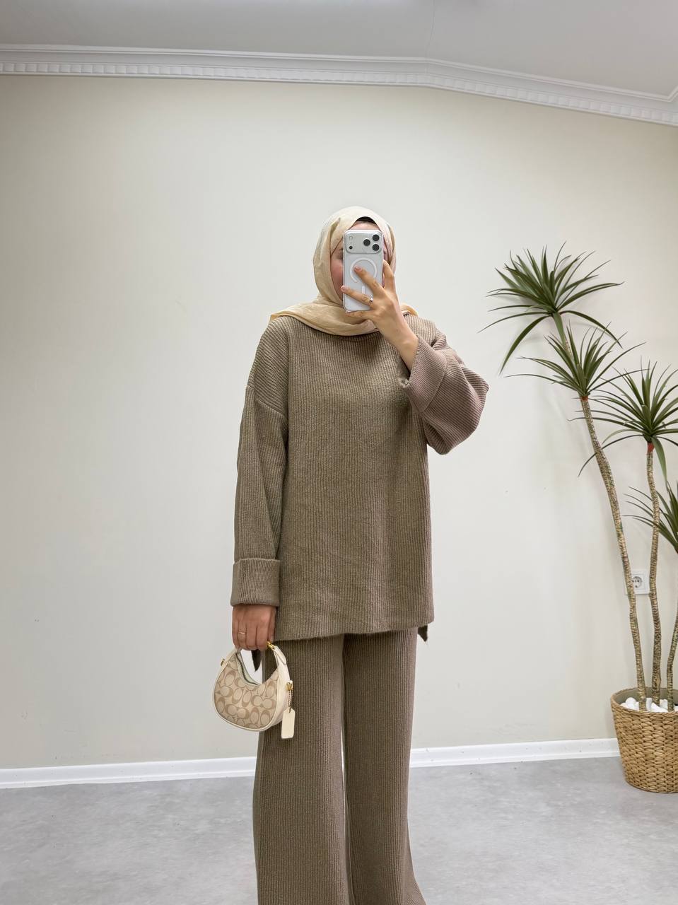 2875 - Örme Triko Pantolon Takım - Kahve