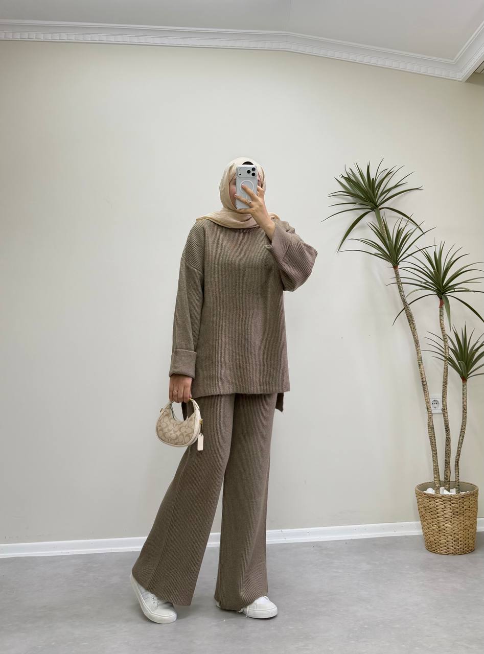 2875 - Örme Triko Pantolon Takım - Kahve