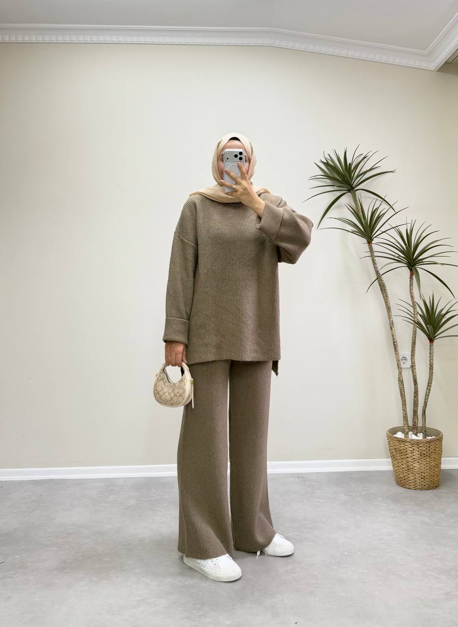 2875 - Örme Triko Pantolon Takım - Kahve