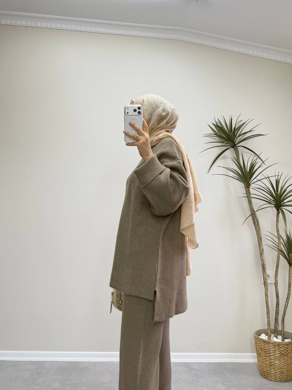 2875 - Örme Triko Pantolon Takım - Kahve