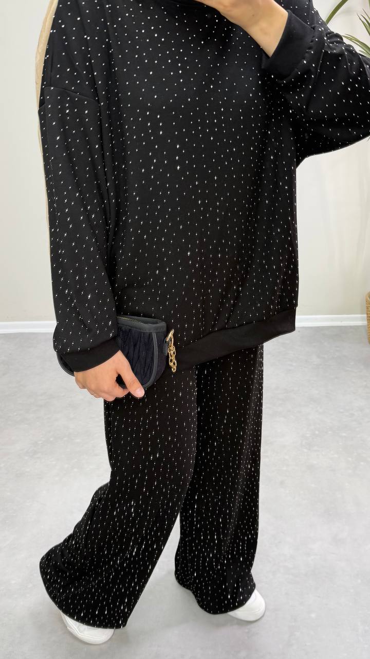 2943 - Taşlı Oysh Takım - Siyah