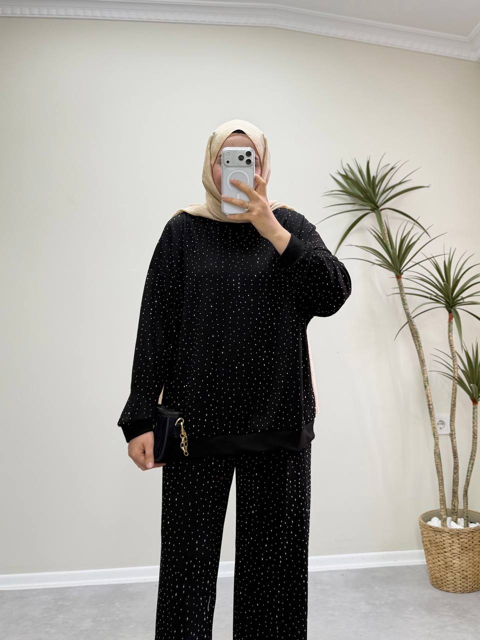 2943 - Taşlı Oysh Takım - Siyah