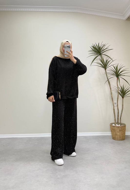 2943 - Taşlı Oysh Takım - Siyah