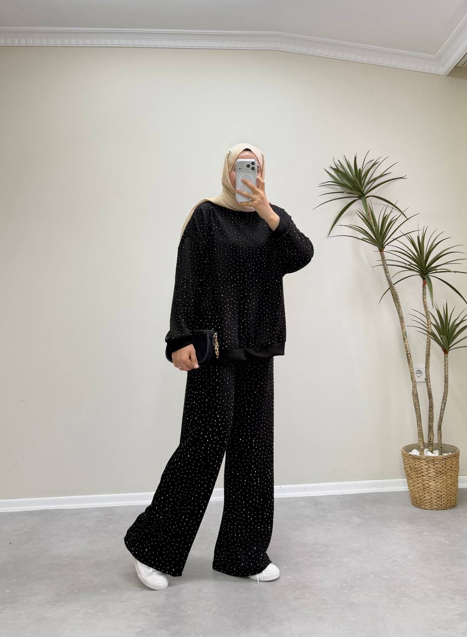 2943 - Taşlı Oysh Takım - Siyah