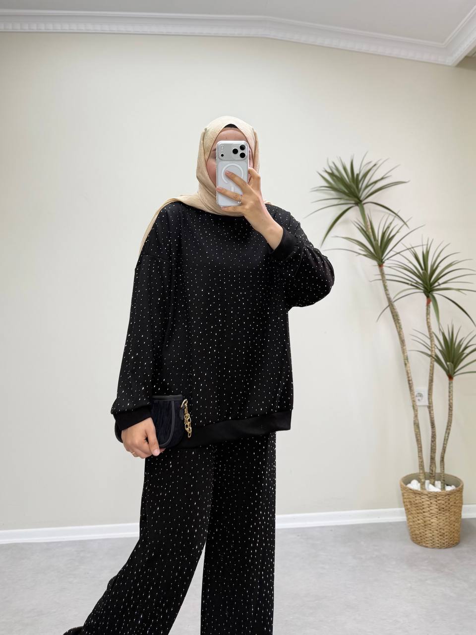 2943 - Taşlı Oysh Takım - Siyah