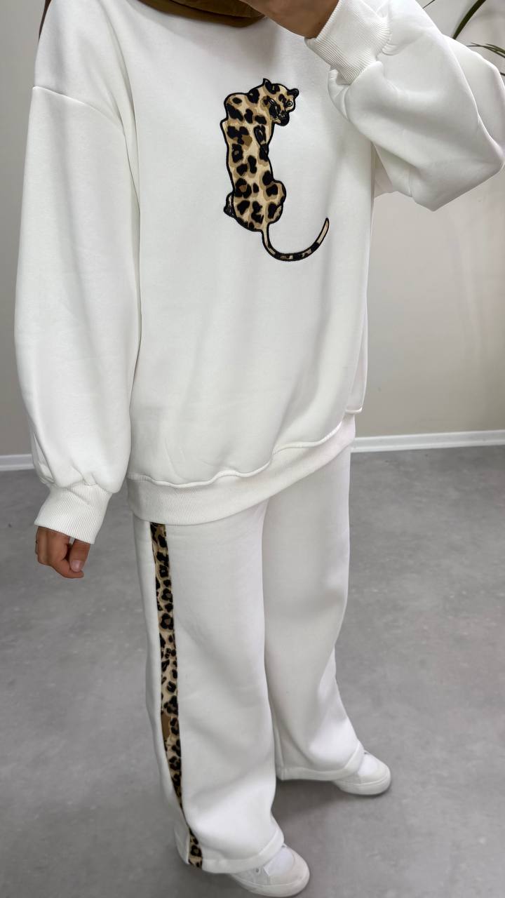2899 - Leopar Pantolon Takım - Beyaz