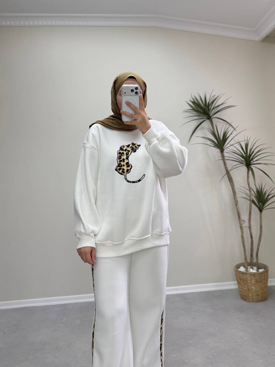 2899 - Leopar Pantolon Takım - Beyaz