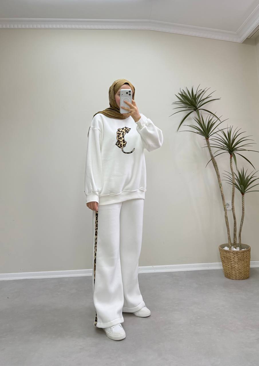 2899 - Leopar Pantolon Takım - Beyaz