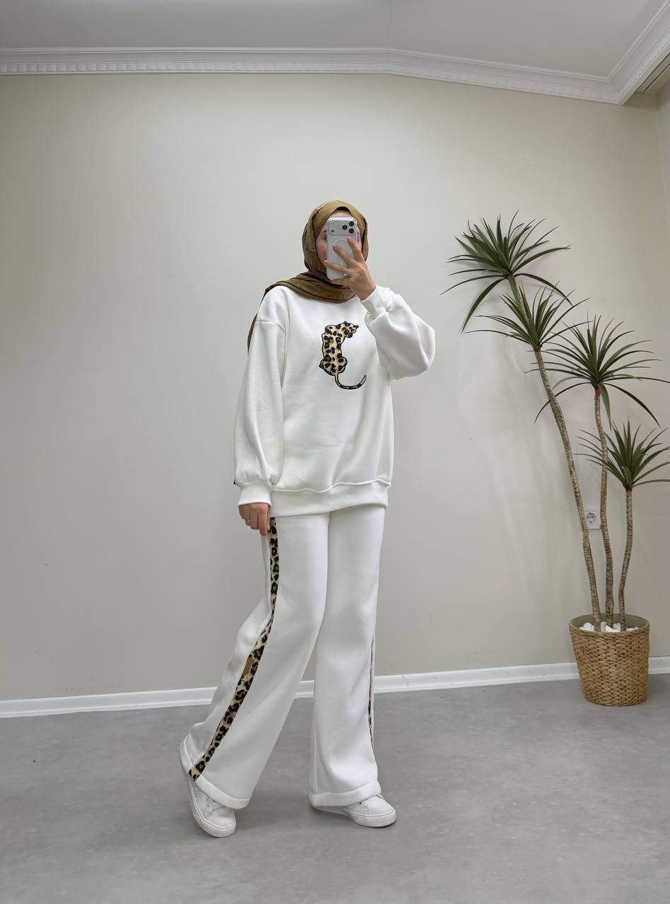 2899 - Leopar Pantolon Takım - Beyaz
