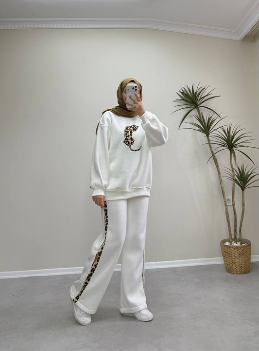 2899 - Leopar Pantolon Takım - Beyaz