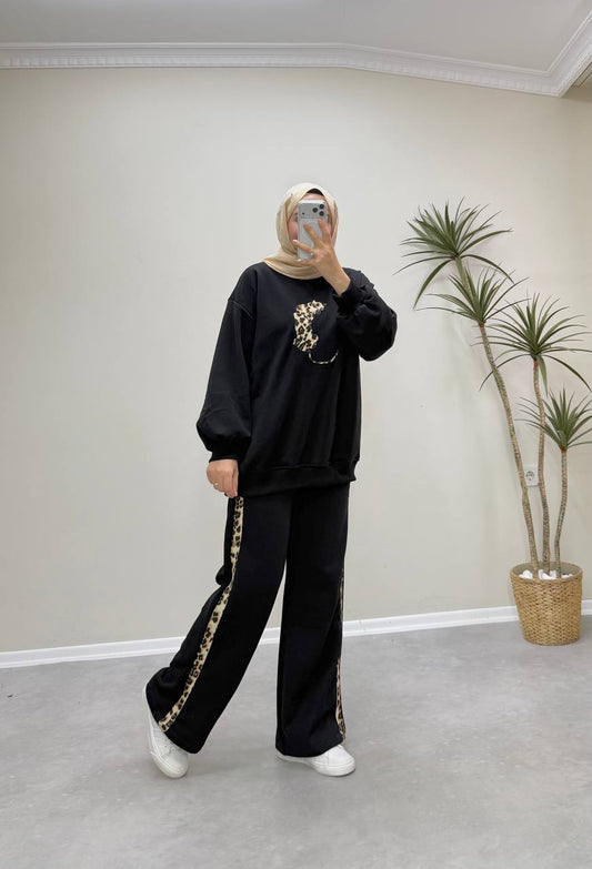 2899 - Leopar Pantolon Takım - Siyah
