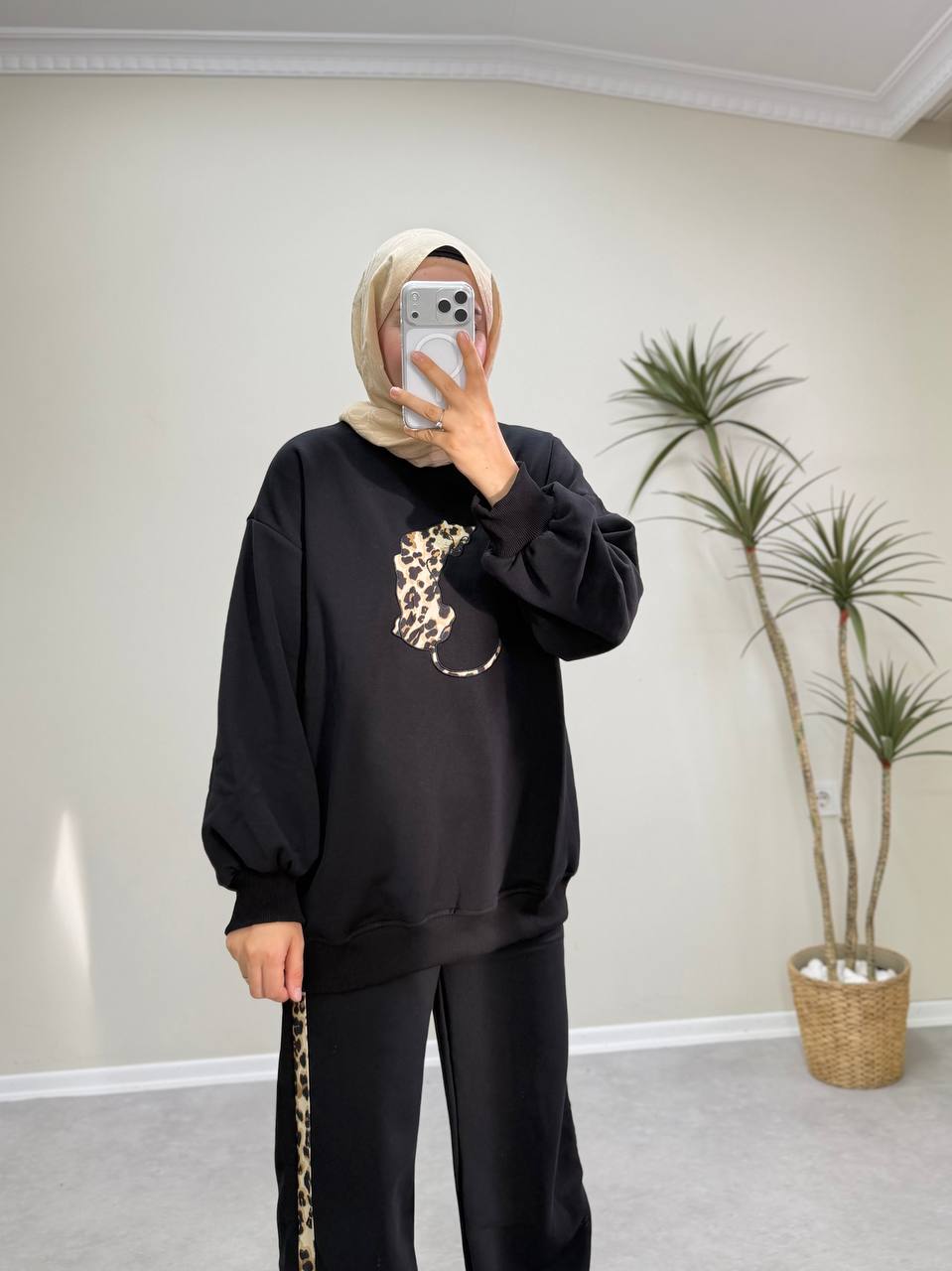 2899 - Leopar Pantolon Takım - Siyah