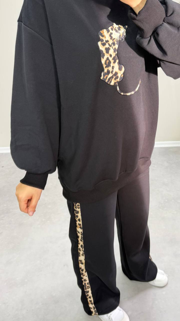 2899 - Leopar Pantolon Takım - Siyah